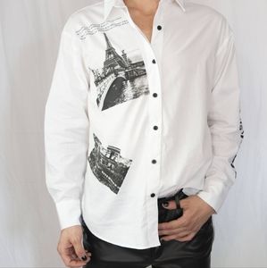 Karl lagerfeld women's high low button up blouse